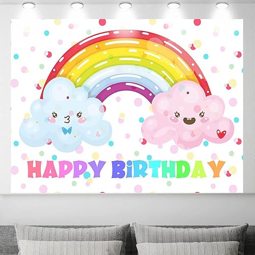 Miniatura 4 de Telón de fondo de arcoíris para fiesta de cumpleaños, colorido, bohemio, nubes, cielo, niñas, feliz cumpleaños, baby shower, revelación de género,