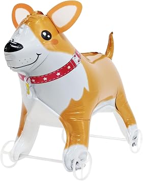 Walking Corgi Foil Balloons With Wheels Standing pet Corgi animal balloon Cute Rabbit Mylar Balloons for Jungle Safari baby Shower Animal Theme Birthday Party Decorations Supplies Corgi
