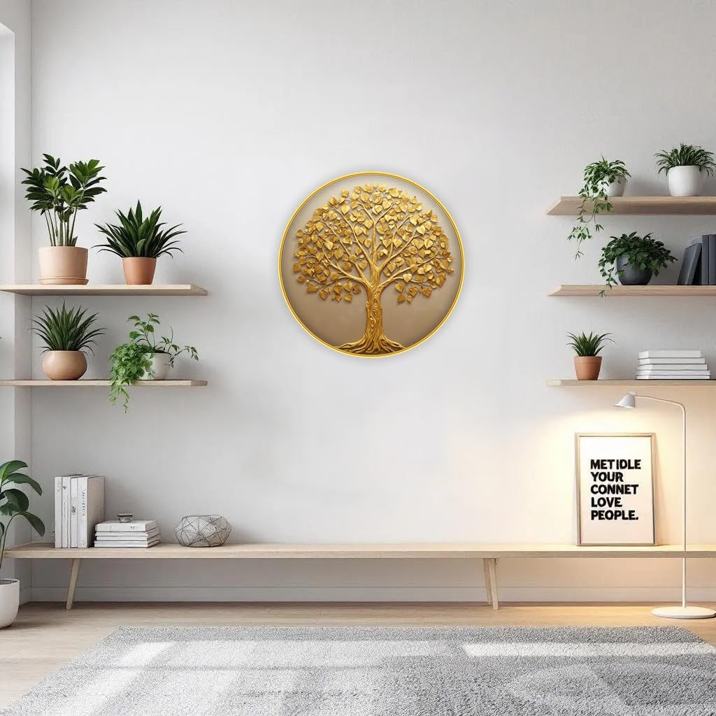 Vastu kalpavriksha Money Golden Tree Photo Frame, Round, 12x12 Inch, Sparkle Laminated 52001