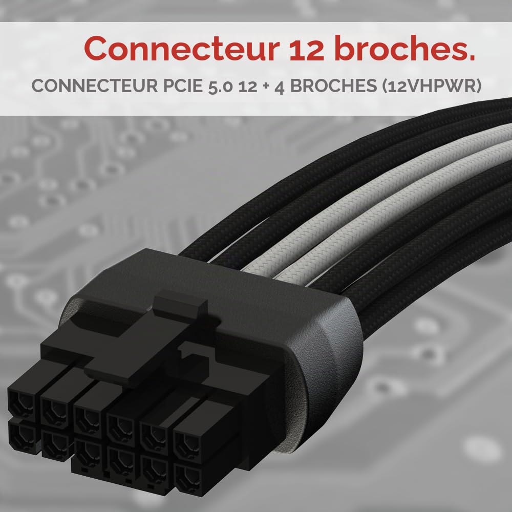 LINKUP - AVA PCIE 5.0 Câble Moulé & Soudé 16 broches (12+4) vers 3x8 broches| 16AWG Gainé |Compatible avec carte graphique RTX50 RTX40 RTX30 FE |Conçu pour les alimentations Corsair/ThermalTake| 70 cm