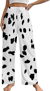 Dalmatian Dog Print Women Pajama Pants Wide Leg Sleep Long Pants Drawstring Loungewear