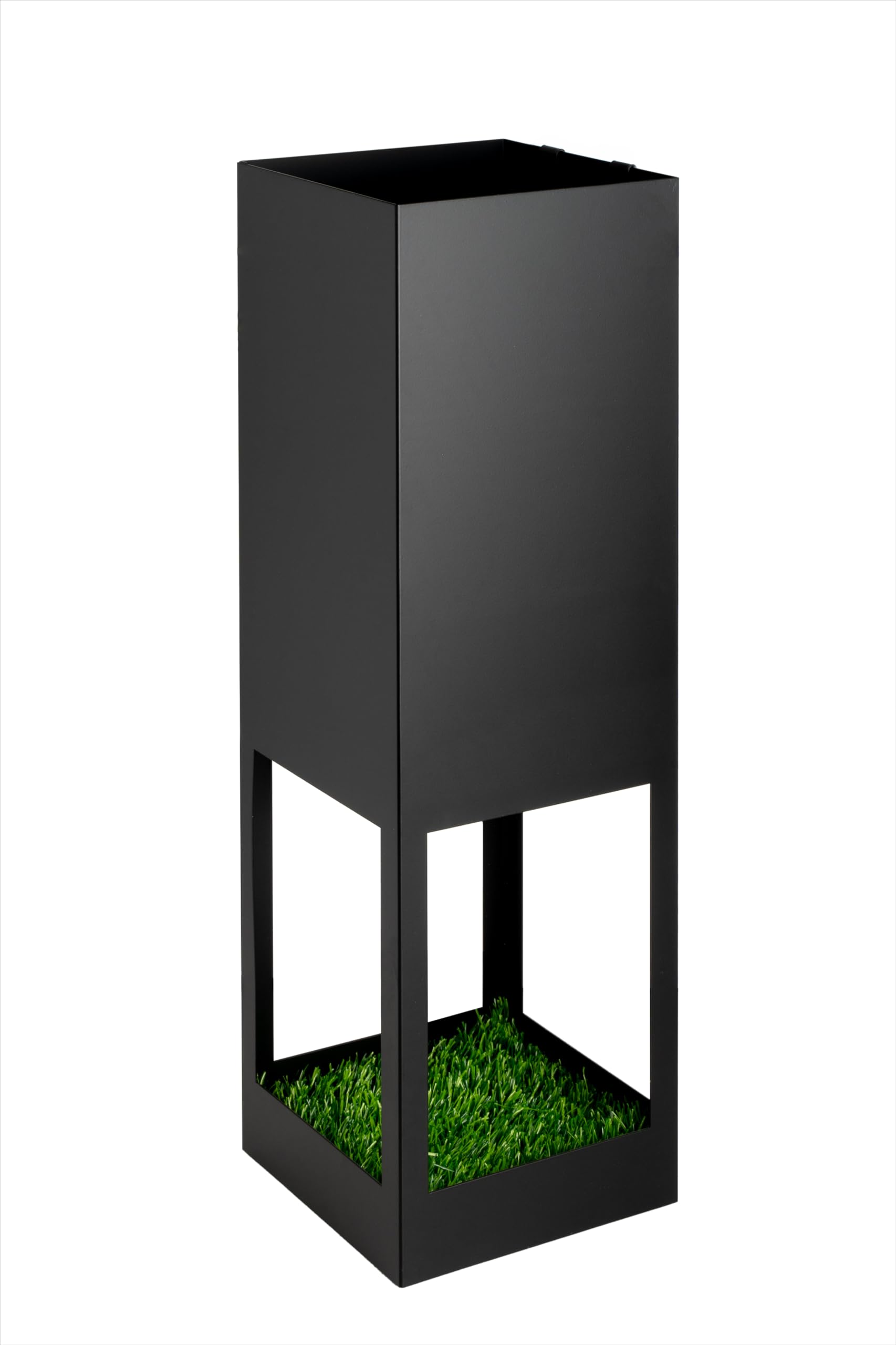 Schirmständer mit modernem Design aus Metall für Heim und Büro, Rasen Design, 2 Haken, Kunstrasen-Abtropfmatte herausnehmbar, 15,5x15,5x49cm, schwarz, quadratisch, Regenschirmständer