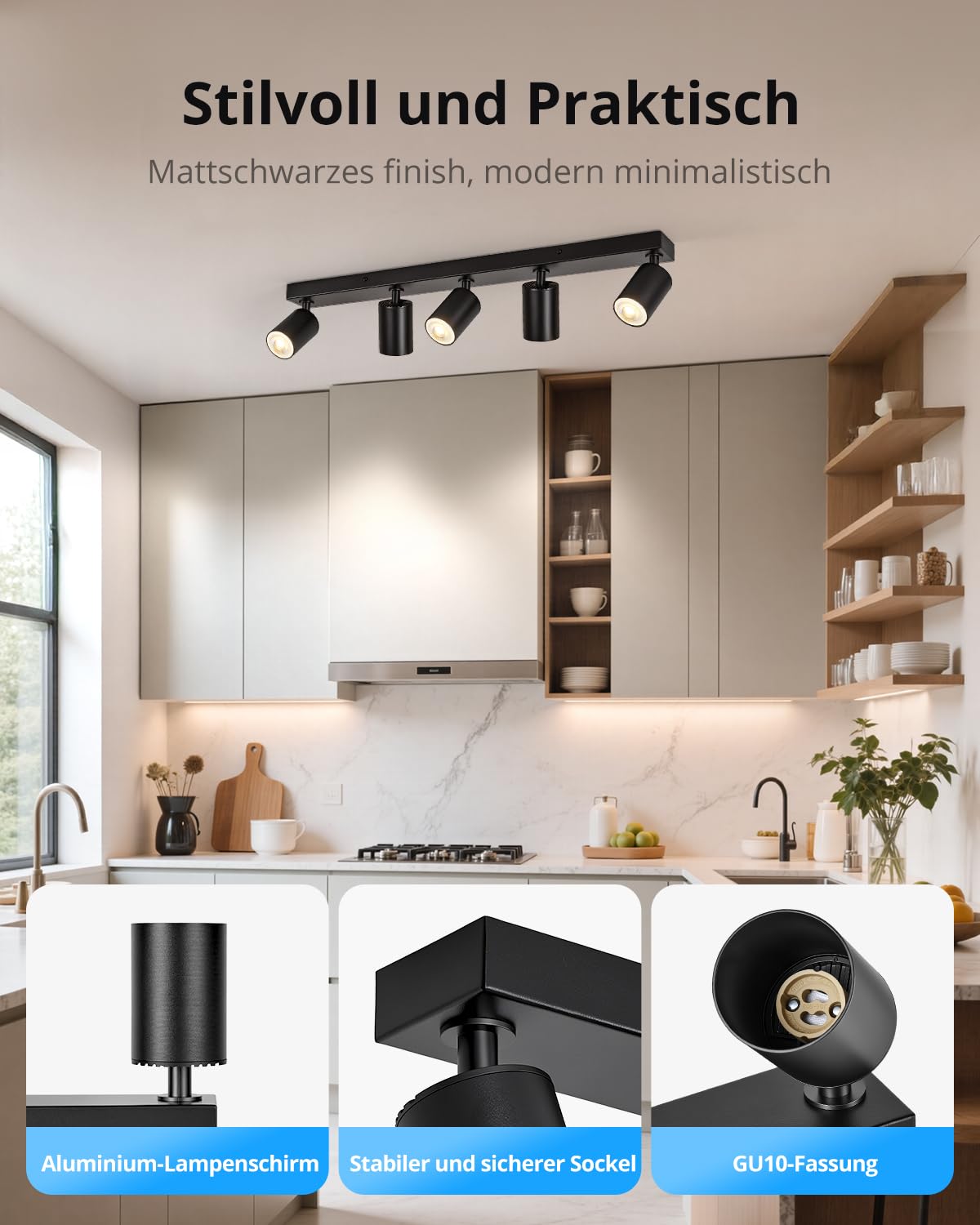 Gr4tec Deckenstrahler LED 5 Flammig, GU10 Spots Deckenleuchte Schwarz