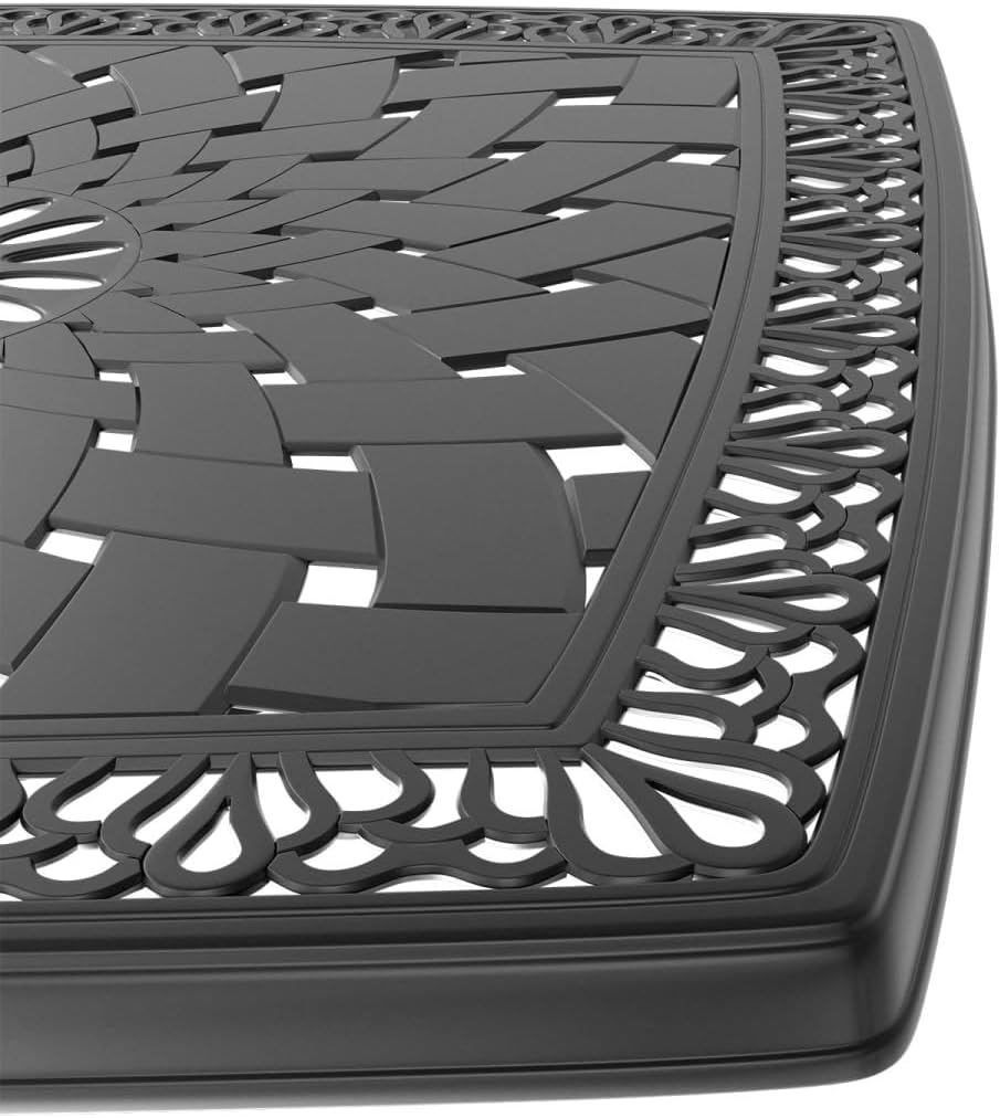 L32.28/35.43*W32.28/35.43-inch Cast Aluminum Patio Dining Table with Black Frame and Umbrella Hole