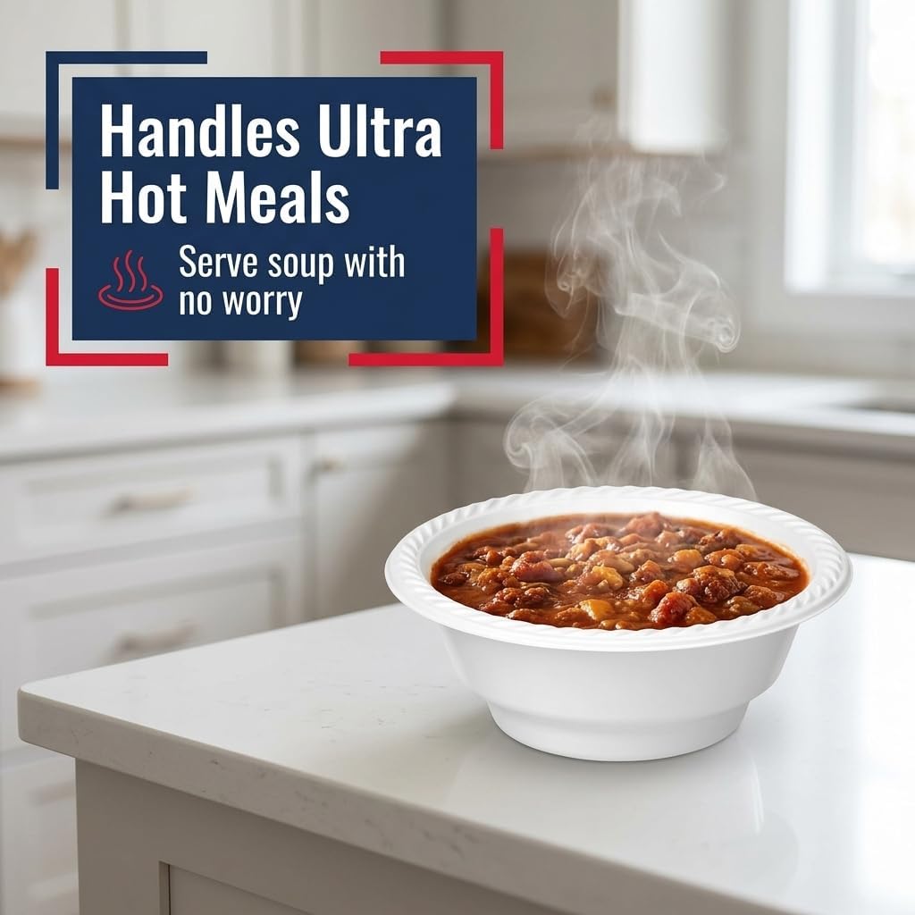 18 oz Plastic Bowls, 50 Count - Heavy-Duty Disposable Bowls for Soup, Salad, Cereal, Pasta, Parties & Catering
