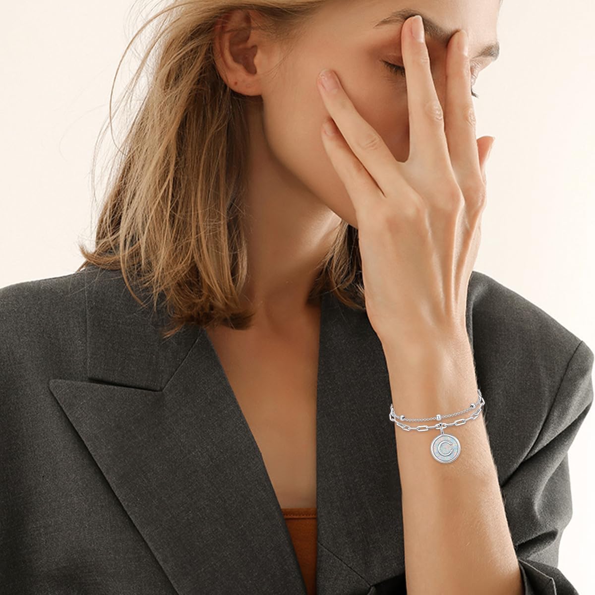 Layered Initial Bracelet for Women 925 Sterling Silver Opal Letter Bracelet A to Z Jewelry Christmas Gifts - Image 4