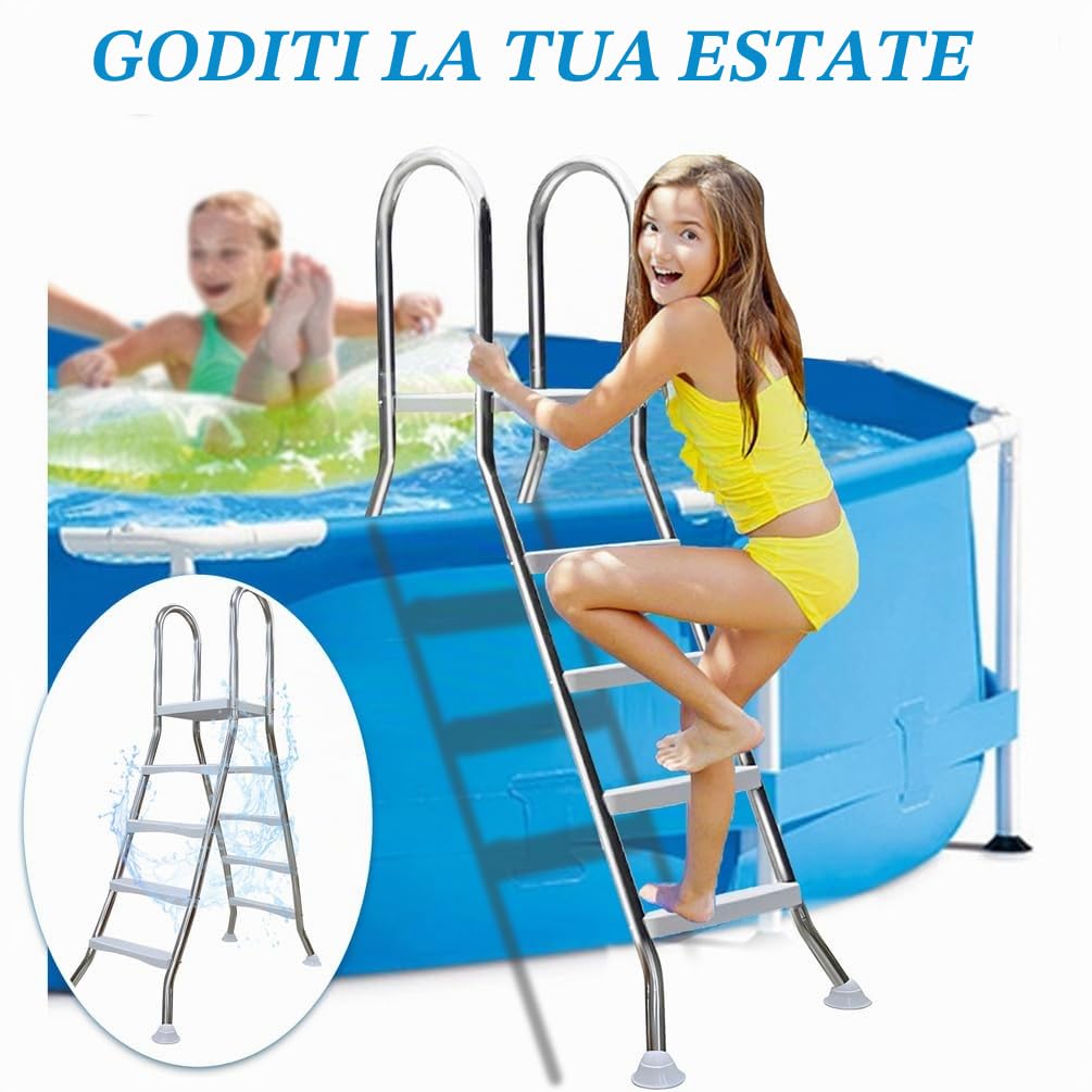 Scala per Piscina Fuori Terra a 3 Gradini 110 cm, Scala di Risalita in Acciaio a Doppio Lato, Robusta Scala per Piscina Fuori Terra, Gradini per Piscina Antiscivolo,110cm
