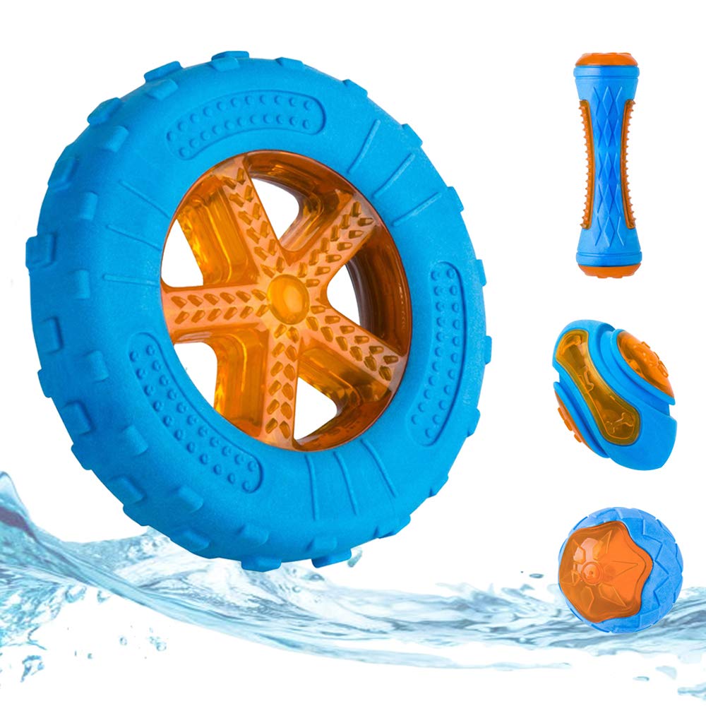 YOOGAO Pet Dog Squeaky Toys Pack 4 Pcs, For Floating, Pool playing, Interactive Fetching, Beach Toy (Wheel)