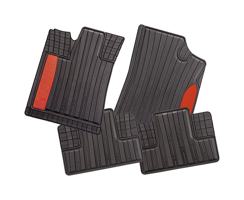 CarFashion Silverstone 266293 All-Weather Mat AB1 TPE Rubber Mat Black, Coloured Insert in Gambia Red, Car Floor Mats Set Without Mat Holder