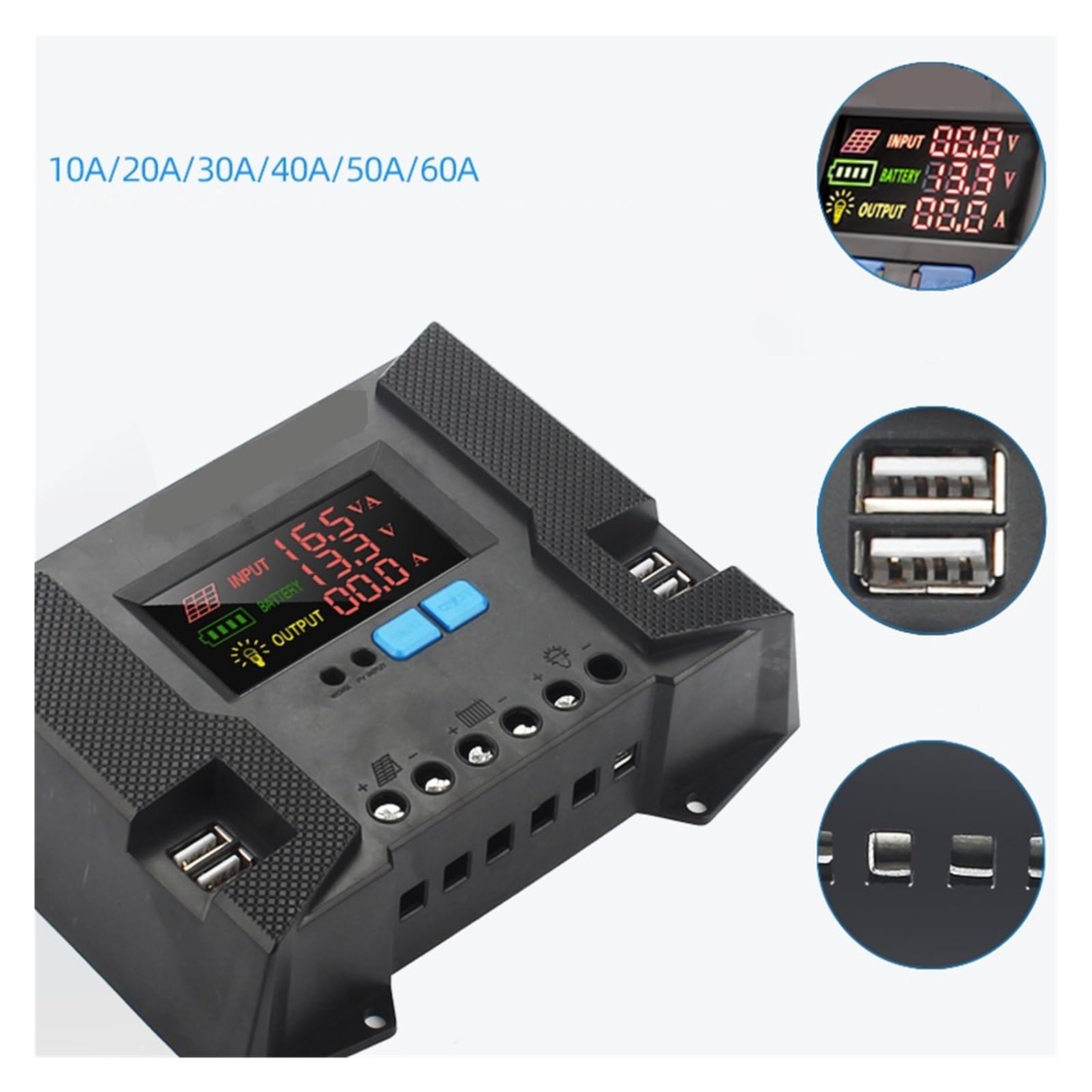 Kontroler Solarny 12V/24V Mppt 20A 30A Podwójny Wyświetlacz LCD USB(30A)
