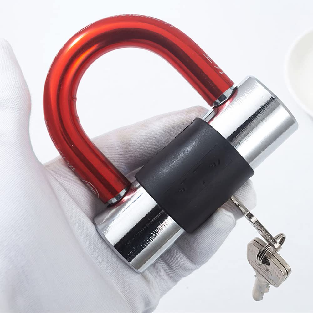 Lucchetto antifurto per moto, mini lucchetti per biciclette, robusta serratura a U antifurto, staffa da 16 mm con chiavi, serratura di sicurezza massima per biciclette, moto e altro ancora, rosso