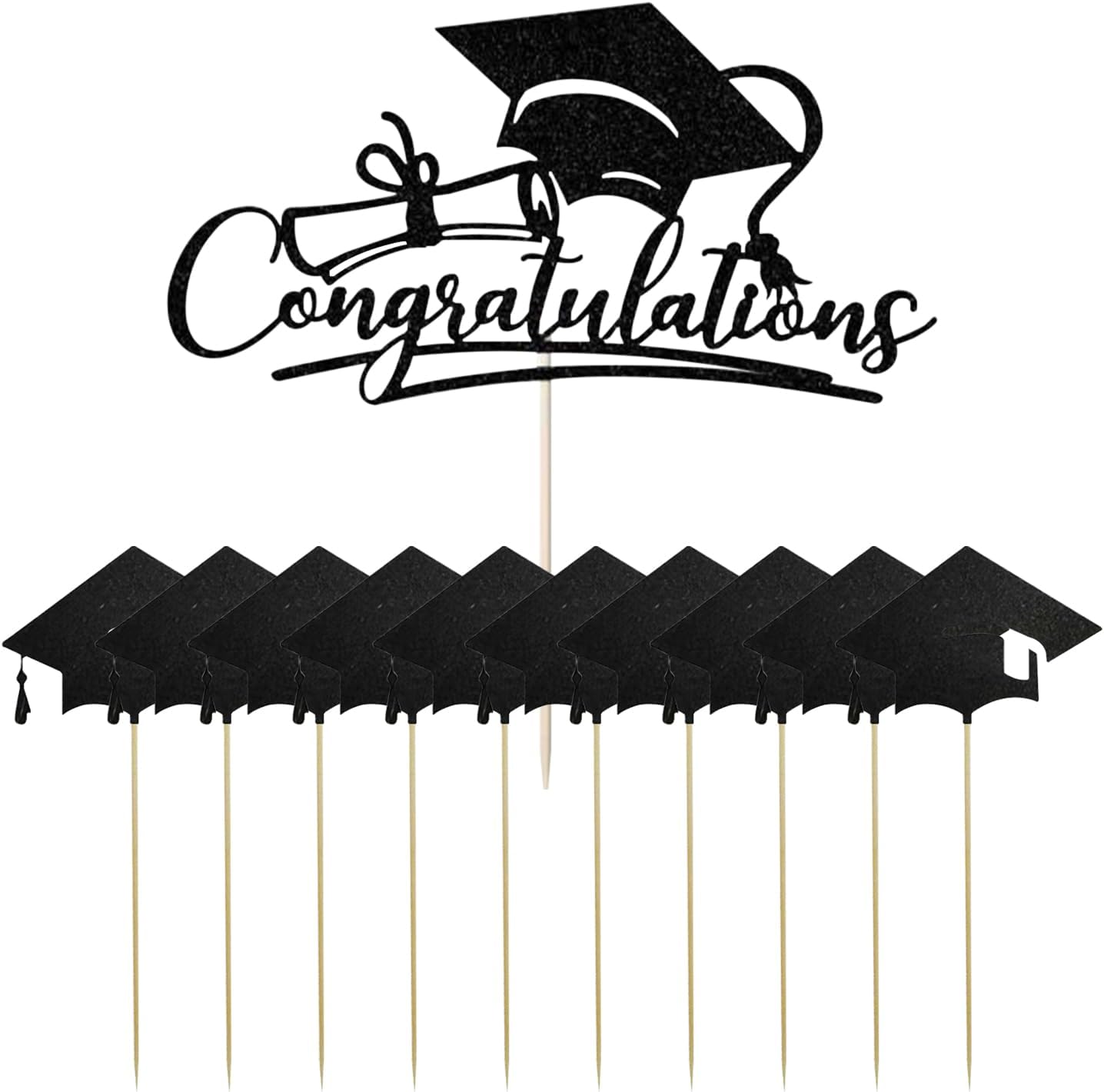 1 Bachelor'S Cap Card Insert And 10 Small Inserts, Graduation Party Decoration, Cake Decoration, School Graduation Ceremony Supplies.