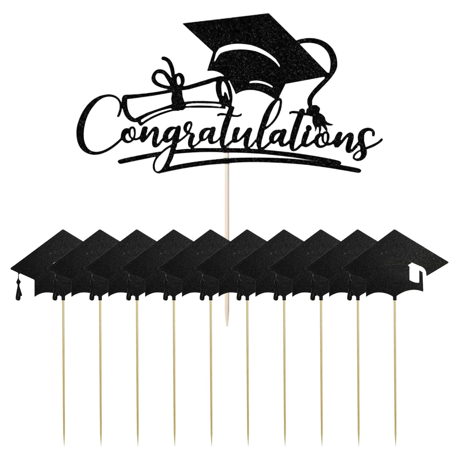 Rnskfg Black 1 Bachelor's Cap Card Insert And 10 Small Inserts, Graduation Party Decoration, Cake Decoration, School Graduation Ceremony Supplies.