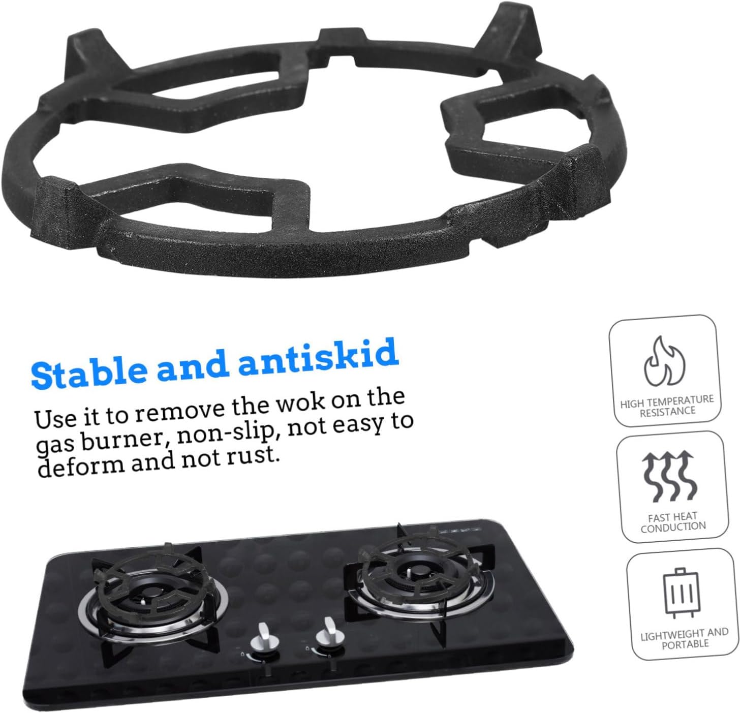 Cast Iron Gas Stove Wok Ring Anti-slip Kitchen Stove Bracket for Stable Support Easy to with All Gas Burners and Small Pots