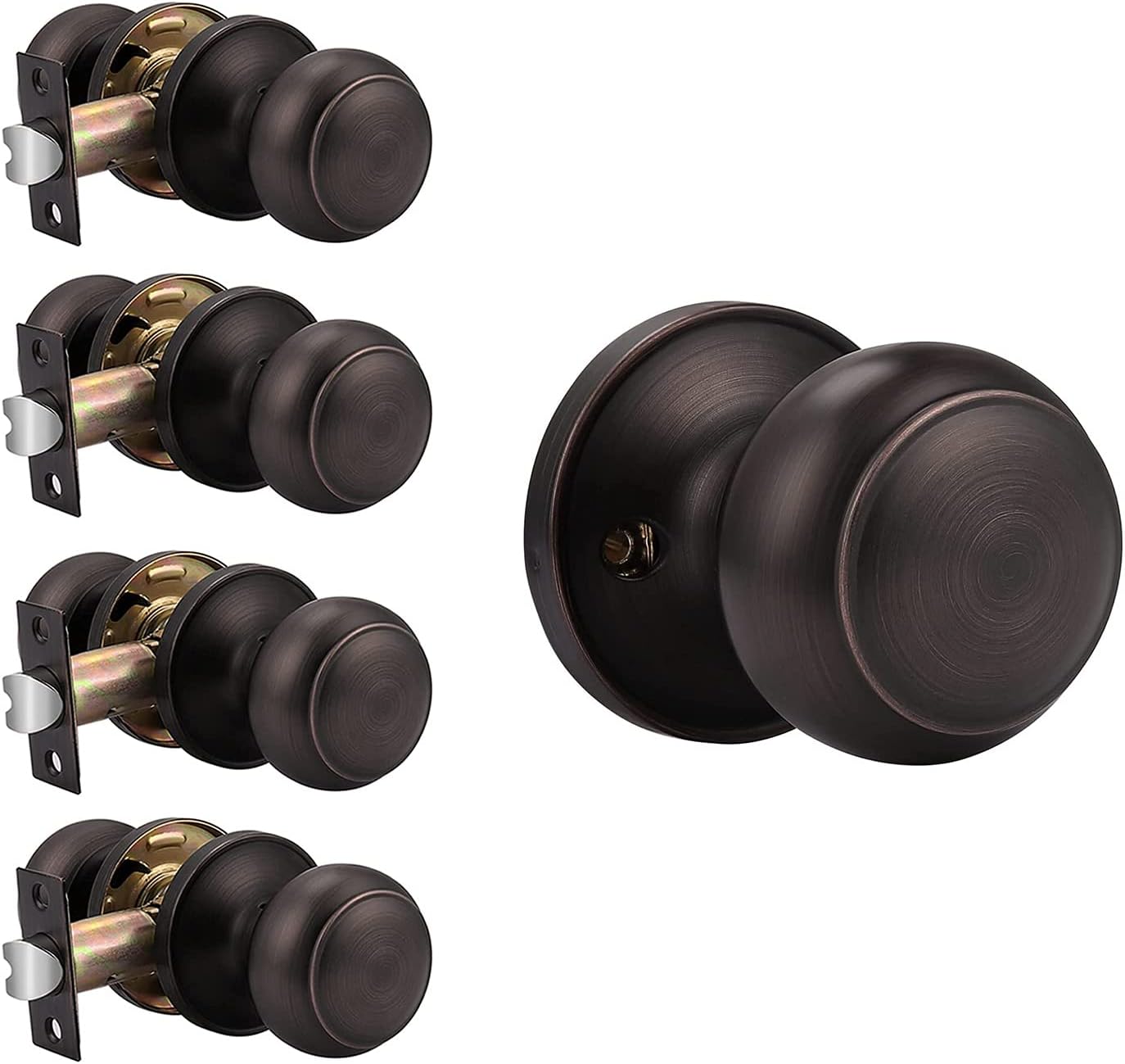 Probrico(4 Pack Passage Door Knobs and (1 Pack) Dummy Door Knob Bundle, Oil Rubbed Bronze Interior Door Knobs for Hall Closet and Balcony Pantry