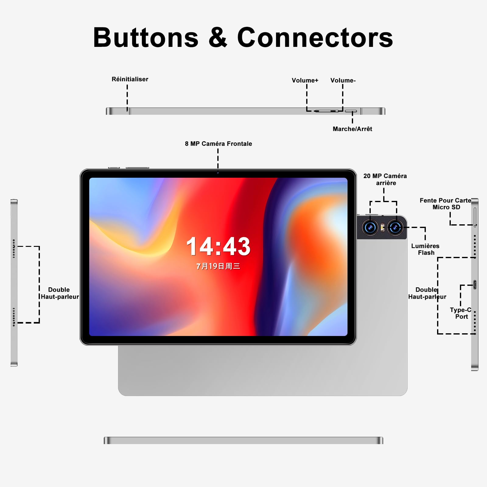 Tablette 11 Pouces Gemini AI Android 16 Go RAM+256 Go ROM (TF 2 to), Tablette Tactiles avec Processeur Octa-Core 2.0 GHz, 5G WiFi,BT5.0,10000mAh, 8+20MP, Tablette - Argenté