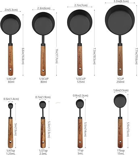 Miniatura 8 de Juego de tazas medidoras y cucharas doradas con mango de madera fragante, tazas medidoras, cucharas medidoras de metal y taza medidora para cocinar