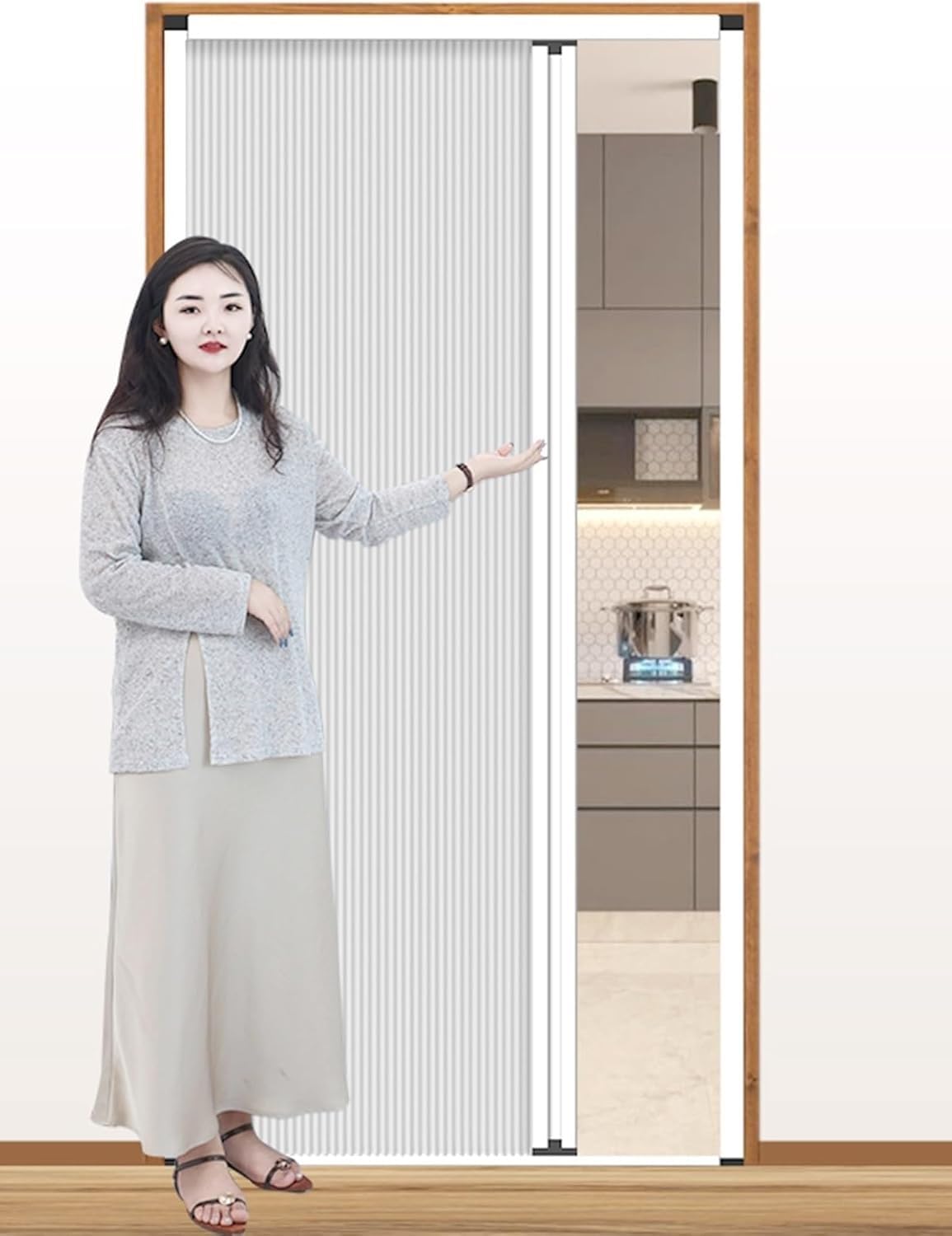 Safwelau Wxh Closet Sliding Door Internal Folding Accordion Doors Custom-Size, White Concertina Door For Bathroom Shower Closet Kitchen Pantry With Handle, Lock, Upper/Lower Rail(54X80in (137X203cm))