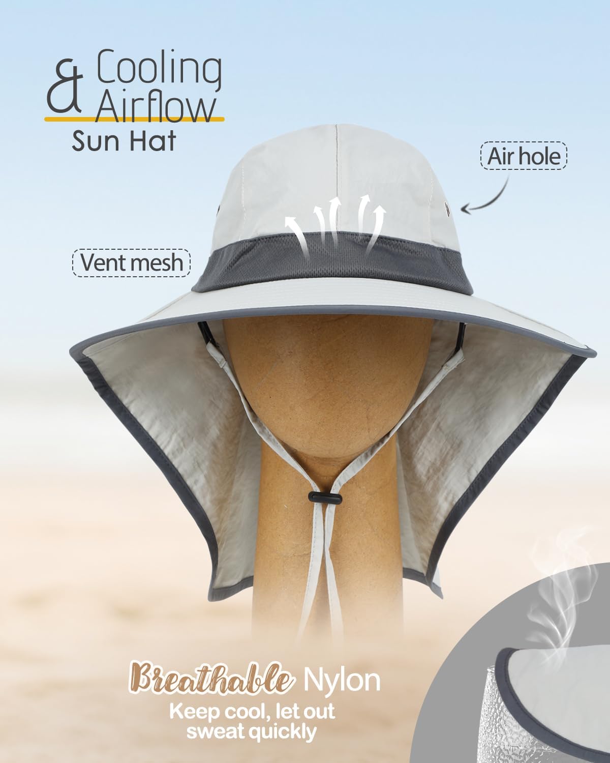 Wide Brim Sun Hat with Neck Flap, UPF 50+ UV Protection Hiking Fishing Gardening Hat Waterproof Rain Hat Women Men - Image 3