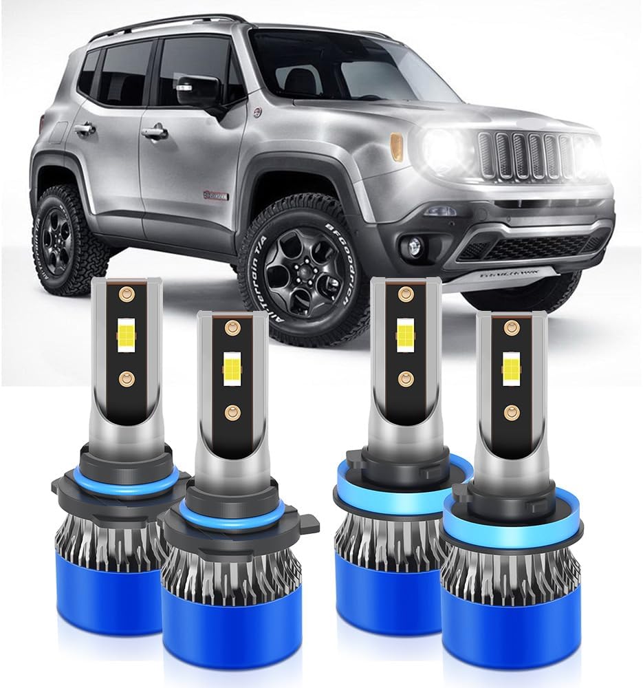 Fit For Jeep Compass 2011 2012 2013 2014 2015 2016 2017 2018 2019 2020 2021 High Low Beam Light Bulbs, 6000K White Light, 20000LM 800% Brightness, Plug n Play, Pack of 4