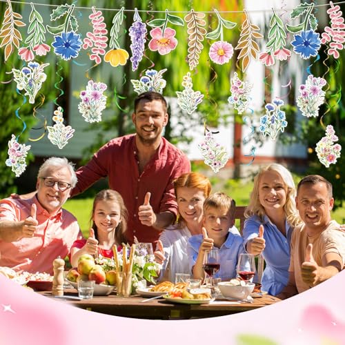 Clabby 21 Pcs Flower Hanging Swirl Decoration Wildflower Banner Garland Floral Hanging Ceiling Swirls Flower Garland Banners for Spring Birthday Wedding Party Supplies - Thumbnail 6
