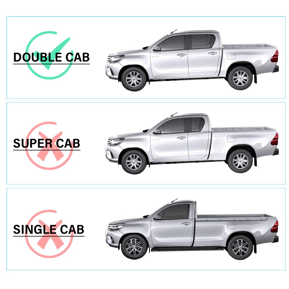 Kit Protezione 3 Pezzi per Toyota Hilux 2016-2020 (Active Lounge) e 2021-2026 (Active) Doppia Cabina, Copribordo Portellone e Rotaie Laterali LLDPE Heavy Duty - Nero Opaco (Solo per Cassone Aperto)