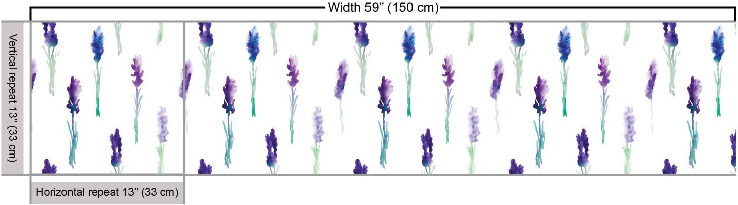 Lunarable Lavender Fabric by The Yard, Abstract Watercolor Art Style Flowers on Stems Springtime Nature, Decorative Fabric for Upholstery and Home Accents, 2 Yards, Turquoise Navy