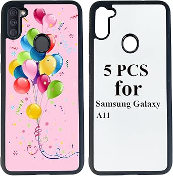 5PCS Sublimation Blanks Phone Case Cover Compatible with Samsung Galaxy A11, 2 in 1 2D Soft Rubber TPU Blank Easy to Sublimate DIY Customize Phone Case Cover Glitter Finish