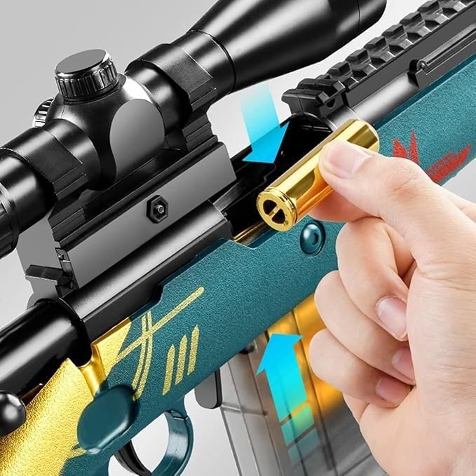 Image of AWM Sniper Soft Bullet Gun Toy for Kids, Manual Soft Bullet Sniper Gun for Boys, Realistic Shooting Machine Gun Toy with Scope & Magazine Spiner Gun for Adults