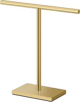 Gatco 1444B, Modern Rectangle Base Freestanding Countertop Towel Holder, Brushed Brass / 10.50" W x 11.13" H T-Style Countertop Hand Towel Holder for Bathroom, Kitchen/Fingertip Towel Rack