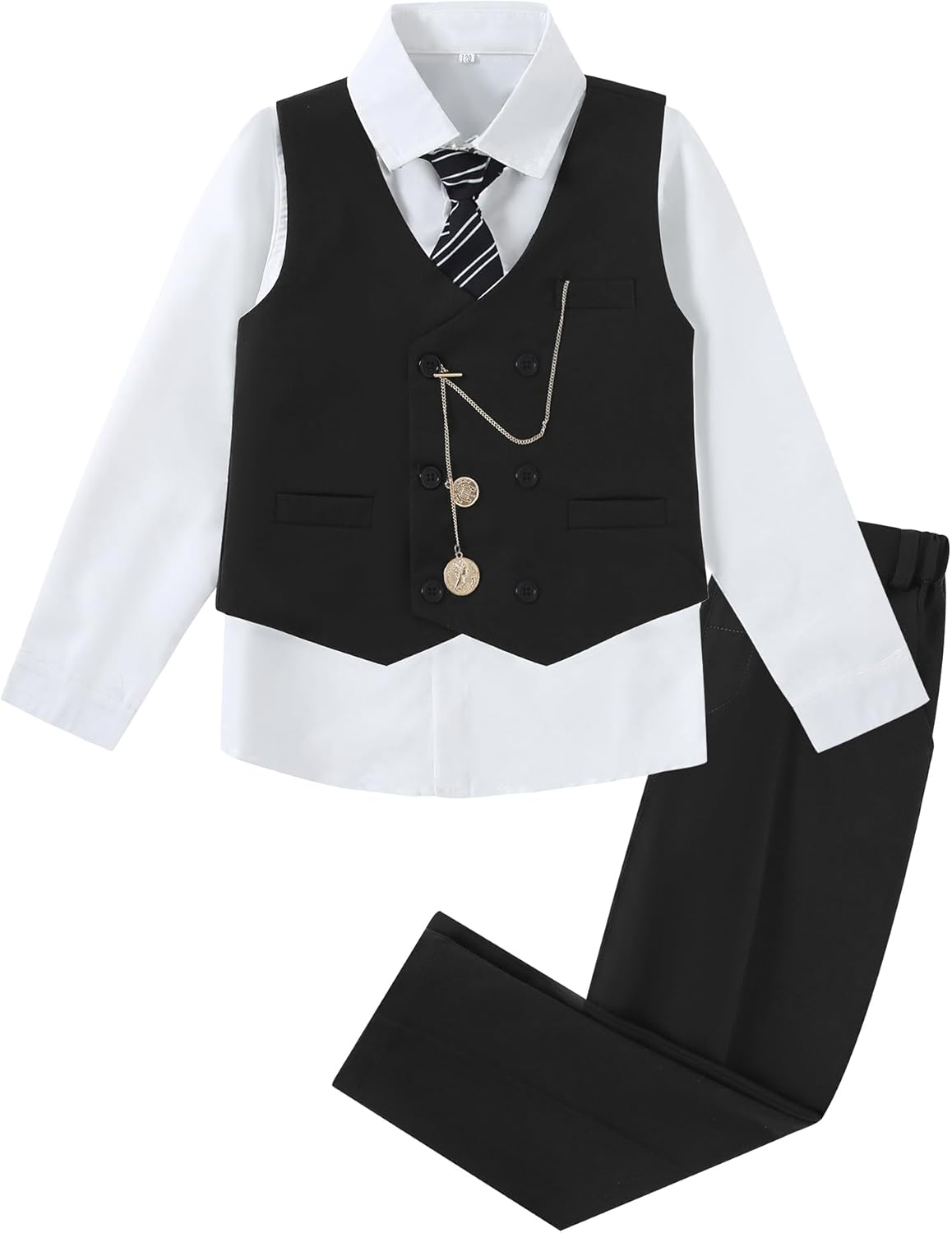 ZOEREA Boys Suit Formal Dress Clothes Big Boy Wedding Outfit Vest+Pants+Dress Shirt+Chain+Adjustable Tie 6-10Y - Image 2