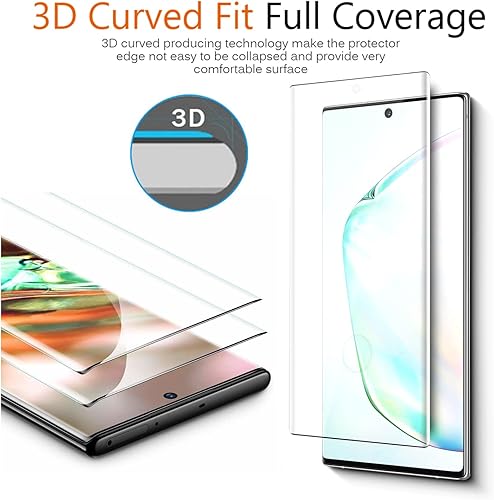 Miniatura 3 de Protector de pantalla de vidrio templado para Samsung Galaxy Note 10 Plus con protector de lente de cámara curvado 3D Desbloqueo de huellas