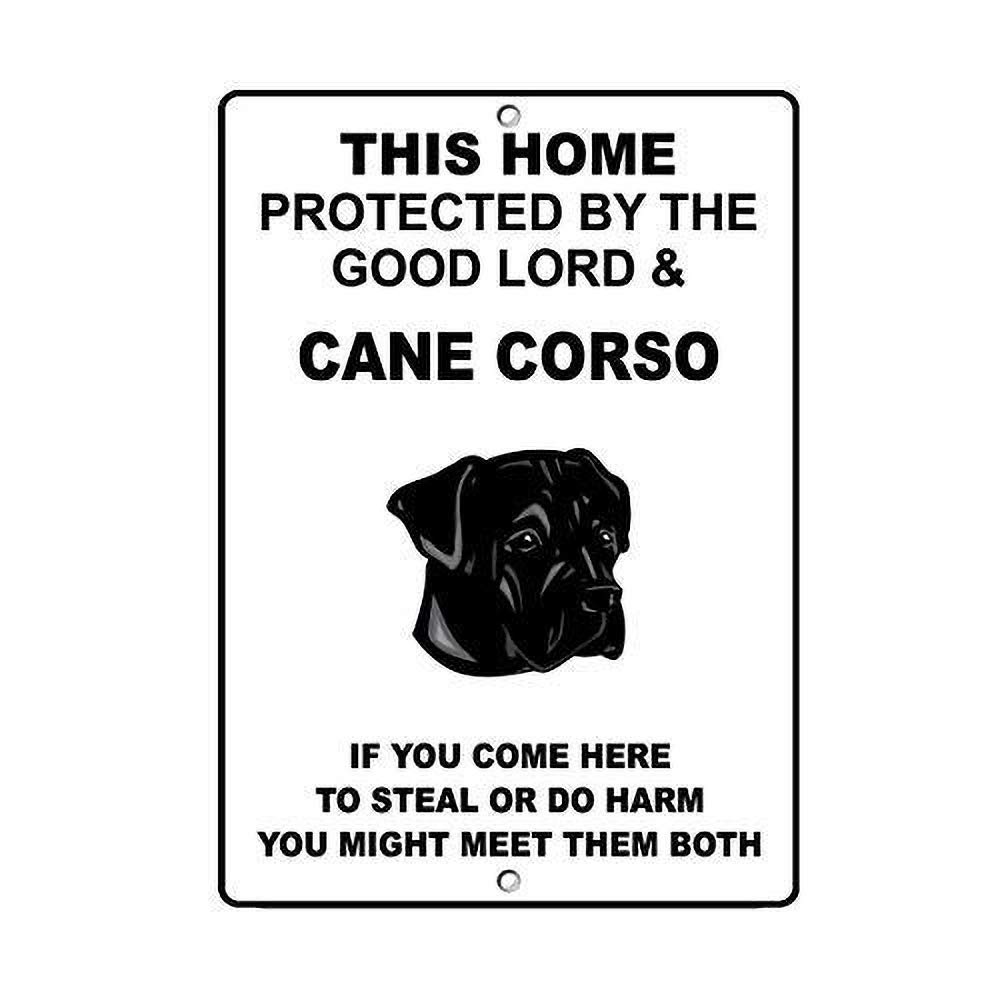 Cane Corso Dog Protected by Good Tin Sign Wall Decor Metal Poster Retro Plaque Warning Sign Crafts for Office Cafe Club bar
