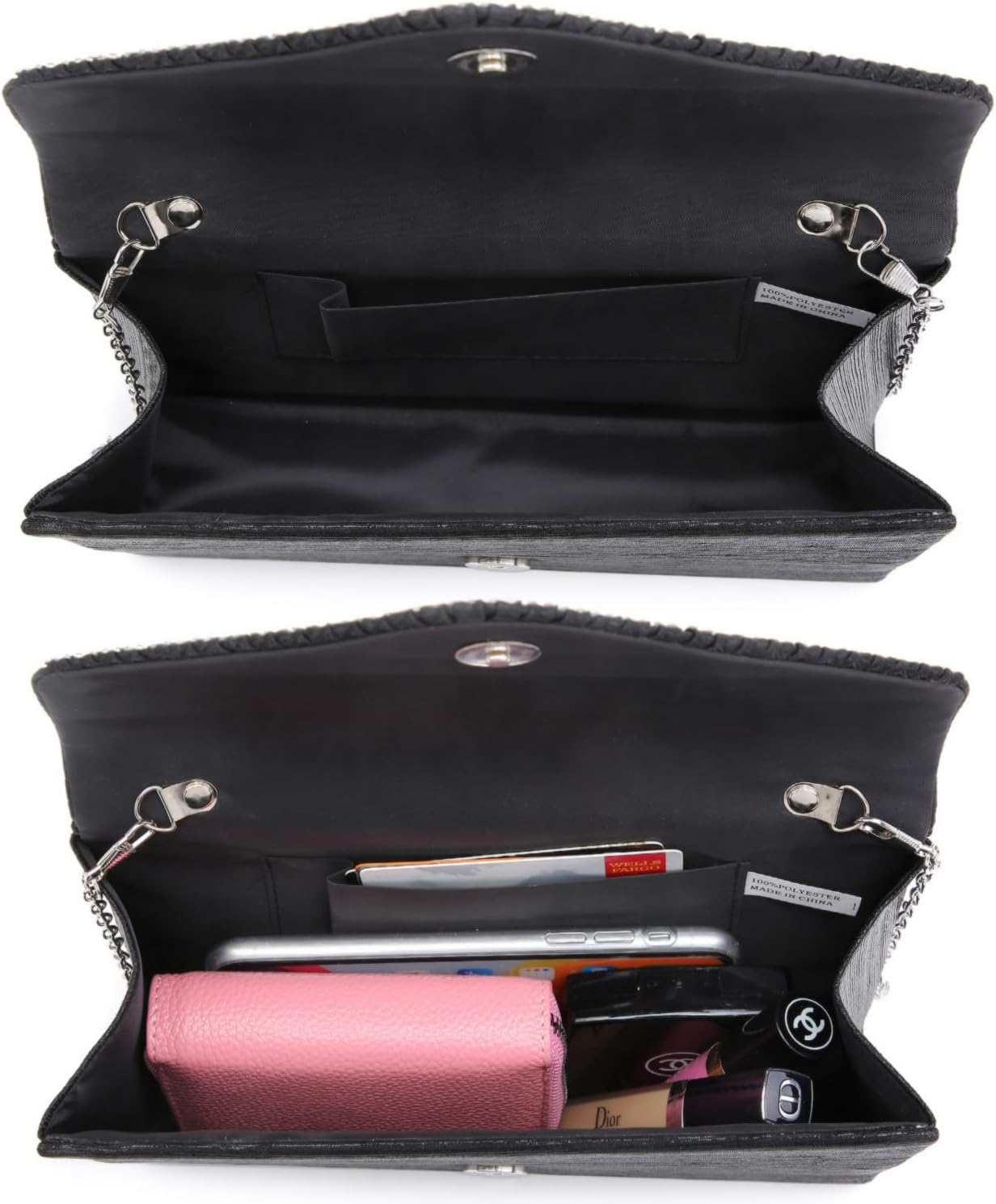 Dasein Ladies Frosted Satin Evening Clutch Purse Bag Crossbody Handbags Party Prom Wedding Envelope - Image 7