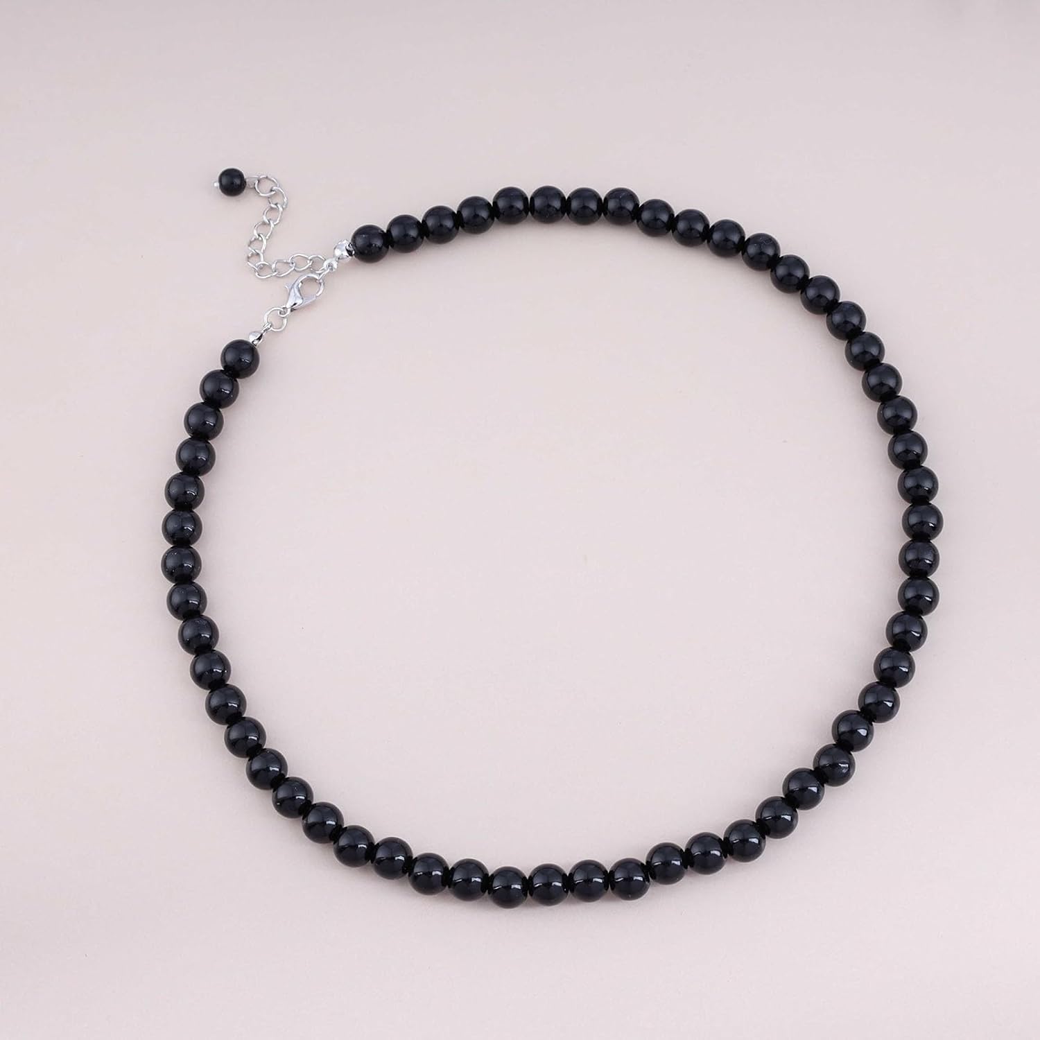 Boho Black Bead Necklace Black Onyx Beaded Necklace Vintage Beads Strand Choker Necklace Adjustable Ball Bib Collar Necklace Jewelry for Women - Image 3