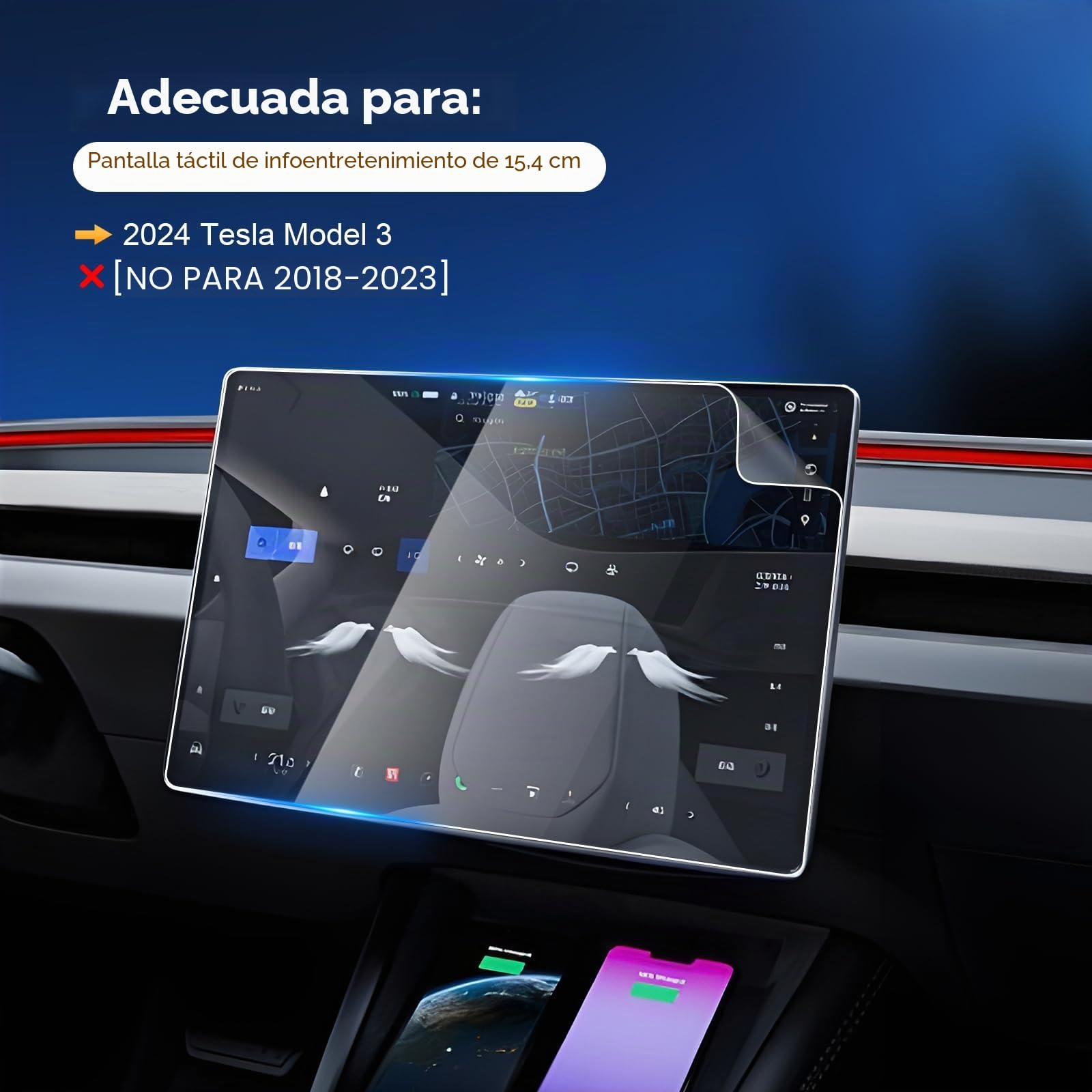LFOTPP [2 unidades] AR Nano Antirreflectante Película para Tesla Model Y Juniper 2025 y Tesla Model 3 Highland 2024 2025, 15,4" Antirreflejo Protector de Pantalla 5H Antiarañazos para Navegación