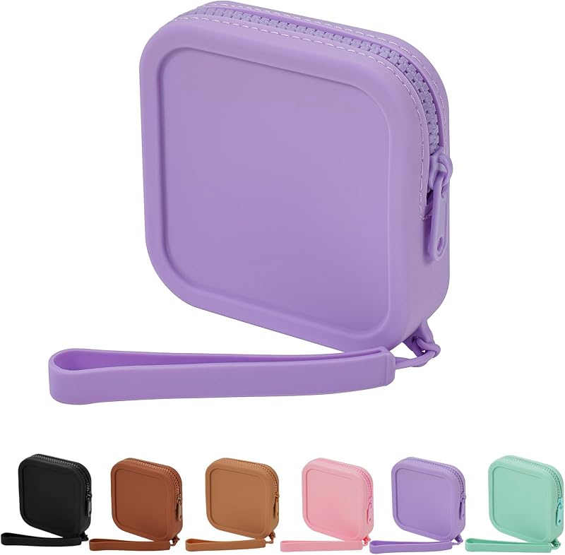 Necessaire quadrada JOVAKIT de poliéster com zíper e alça, Roxa