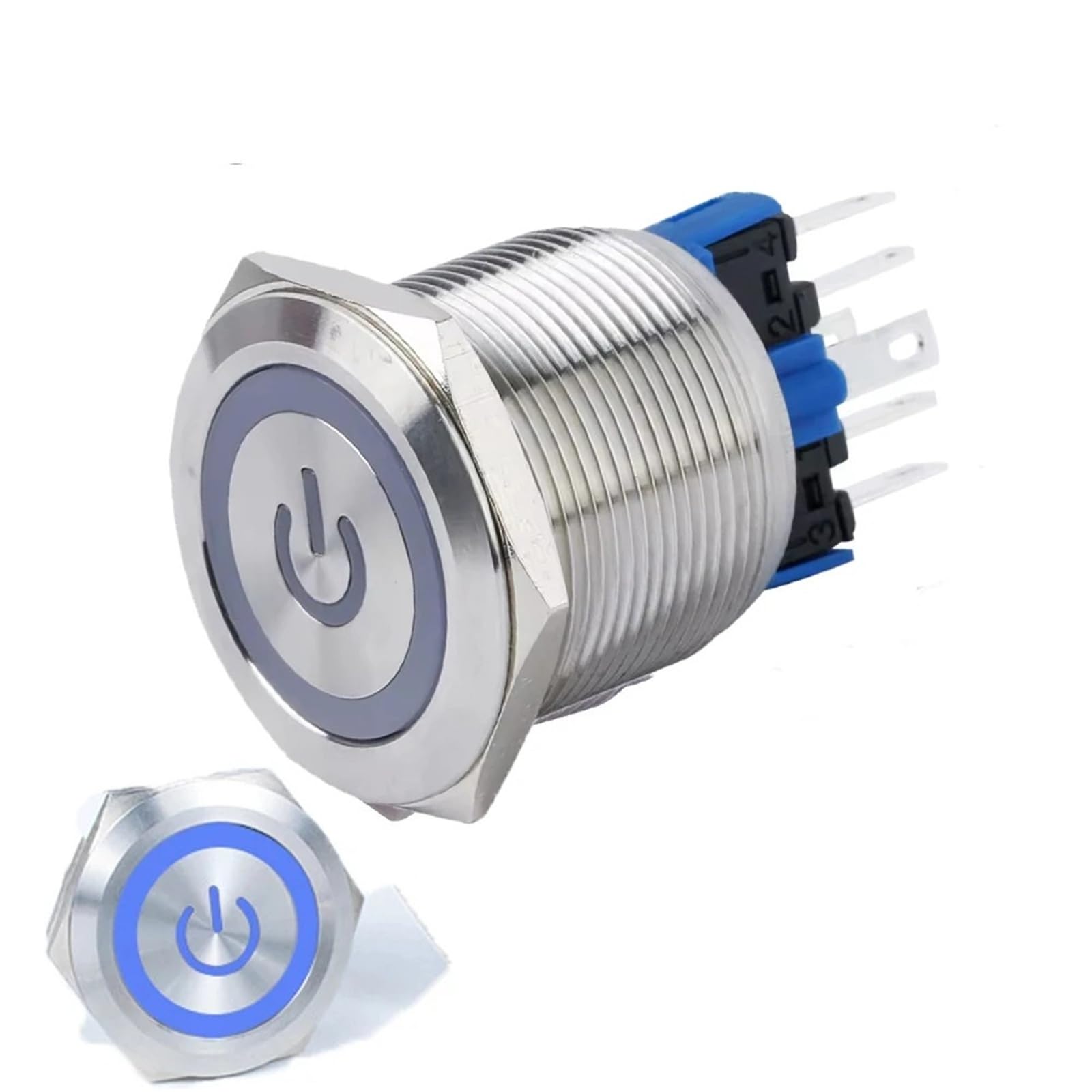 Interrupteur métallique 22mm LED bleu 6V autobloquant - 3