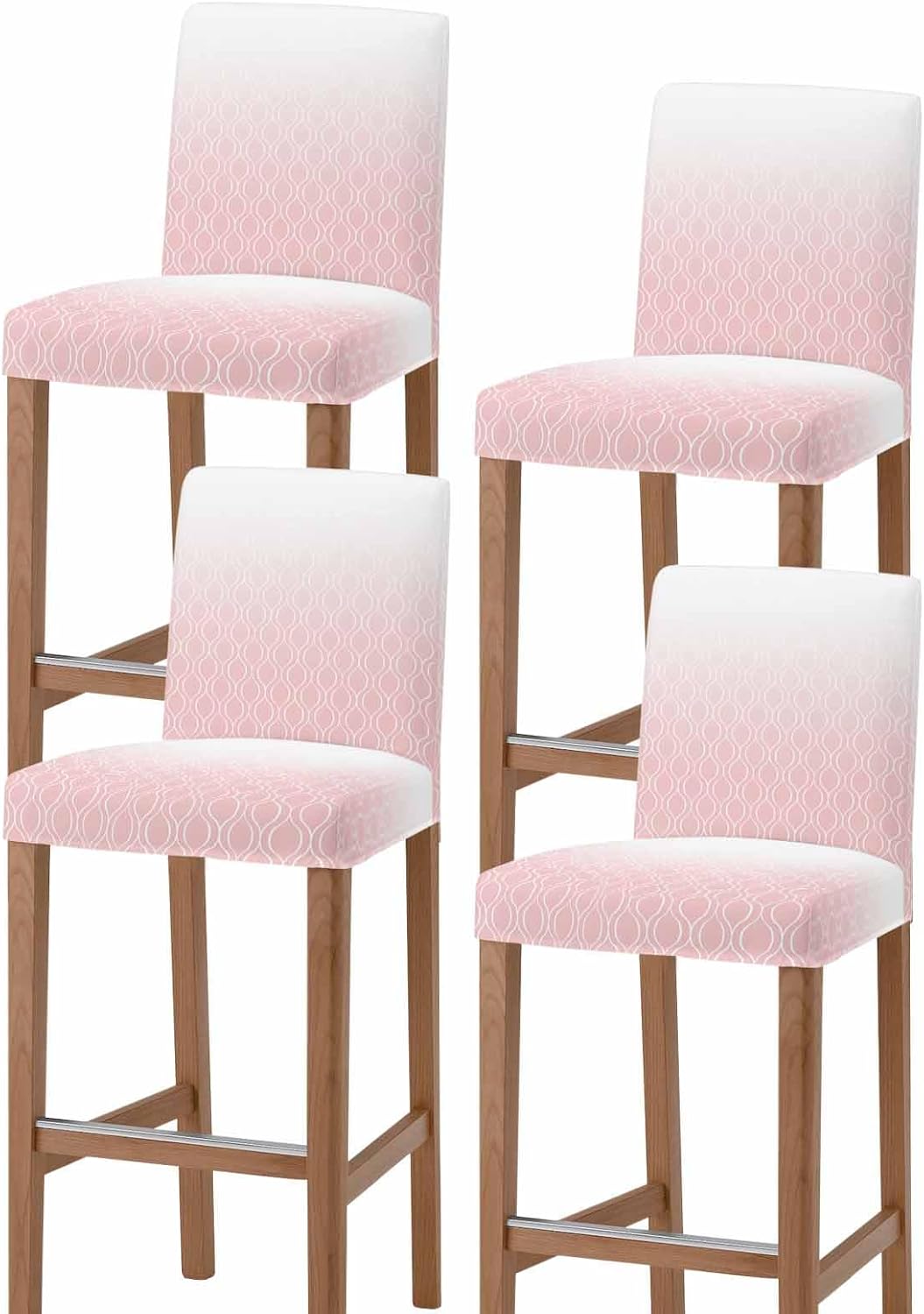 Moroccan Pink Bar Stool Cover Set of 4, Abstract Geometric Plaid Gradient Stretch Bar Chair Cover, Removable Washable Pub Counter Stools Chair Slipcover for Kitchen Dining Room Pub Cafe