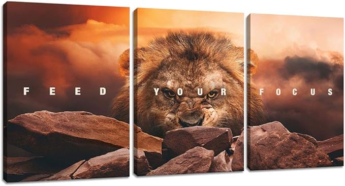 Motivational Wall Art Inspirational Canvas Wall Art Lion Posters Prints Office Wall Decor 3 Pieces Entrepreneur Quotes Picture Paintings Artwork Bedroom Home Decor Decoration (36”Wx16”H)