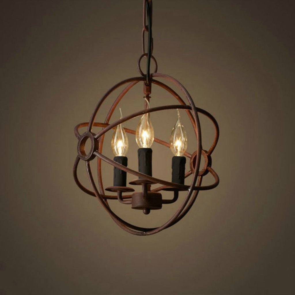 HWSY Meng 3-Lights Lights Vintage Edison Metal Shade Round Hanging Ceiling Chandelier Retro Iron Rustic Spherical Ceiling Light Interesting