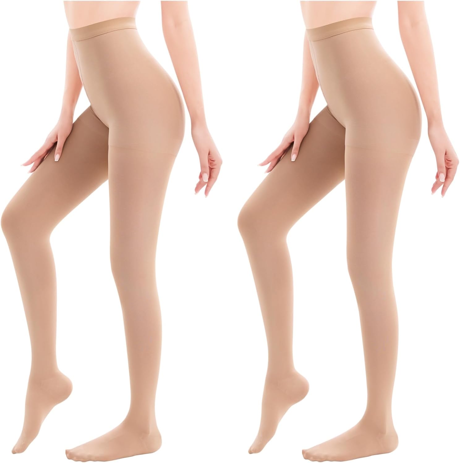 2 Pairs Medical Compression Pantyhose for Women,20-30mmHg Graduated Support Tights,Opaque Closed Toe High Waist