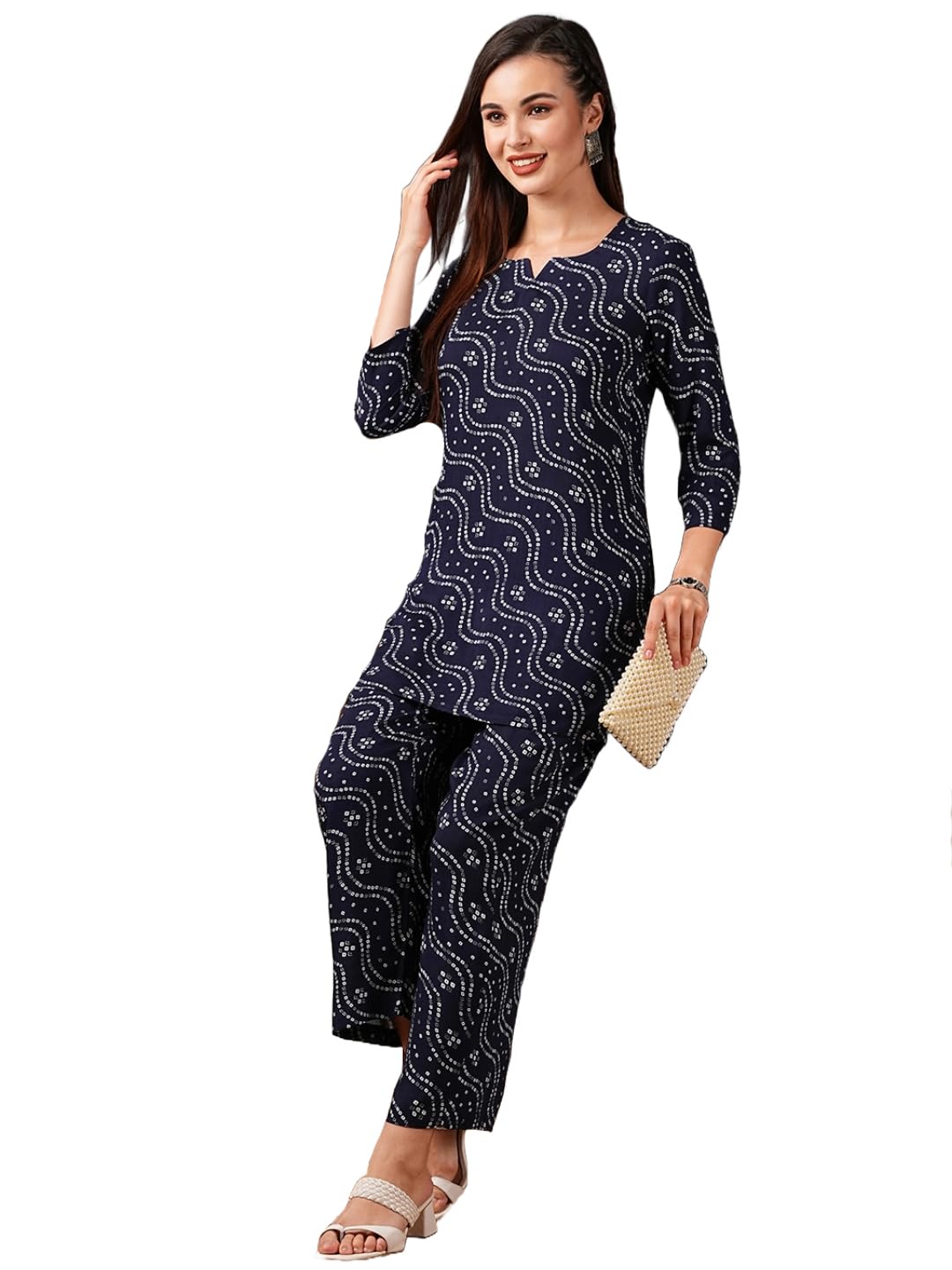 GoSriKi Women’s Rayon Blend Bandhej Printed Ethnic Co-Ord Set