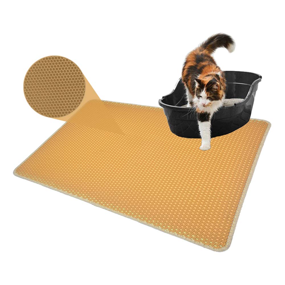 Tapis de litière pour chat jaune design nid d'abeille pour appartement