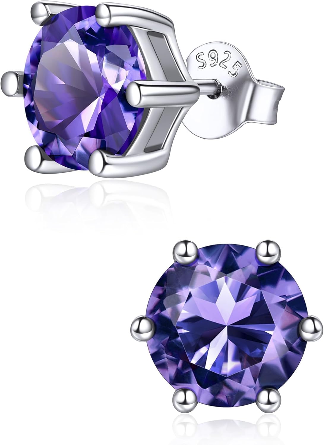 ChicSilver 925 Sterling Silver Birthstone Earrings for Women, 8MM/2 Carat Heart, Round & Princess Cut CZ Stud Earrings, Hypoallergenic Jewelry, Ideal Birthday or Christmas Gifts