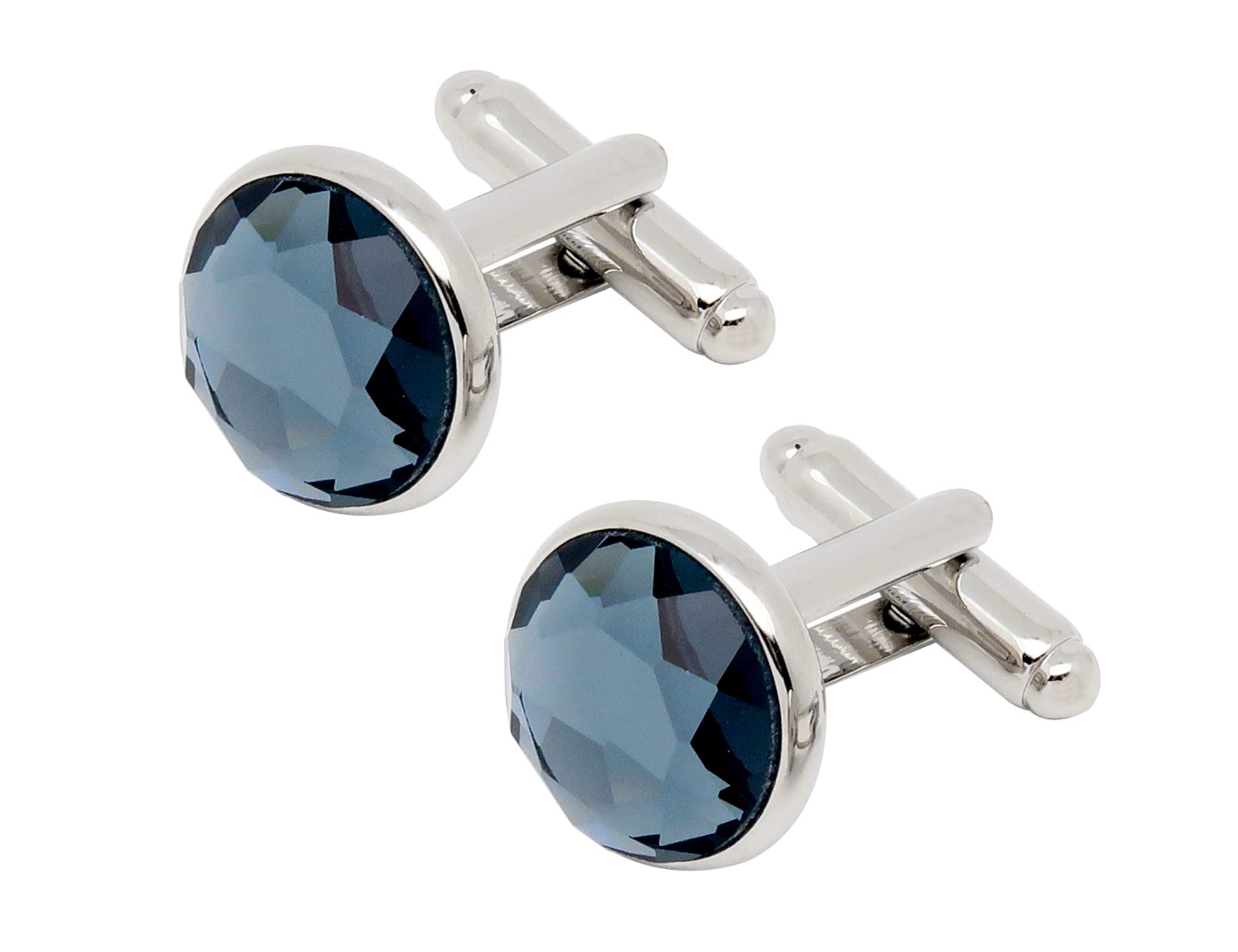 Jonwo Gemelos de cristal poliédrico en tono plateado para hombre con caja de regalo, arco redondo, gemelos para hombre, gemelos para boda, diario, esmoquin, camisa, fiesta, cumpleaños, aniversario