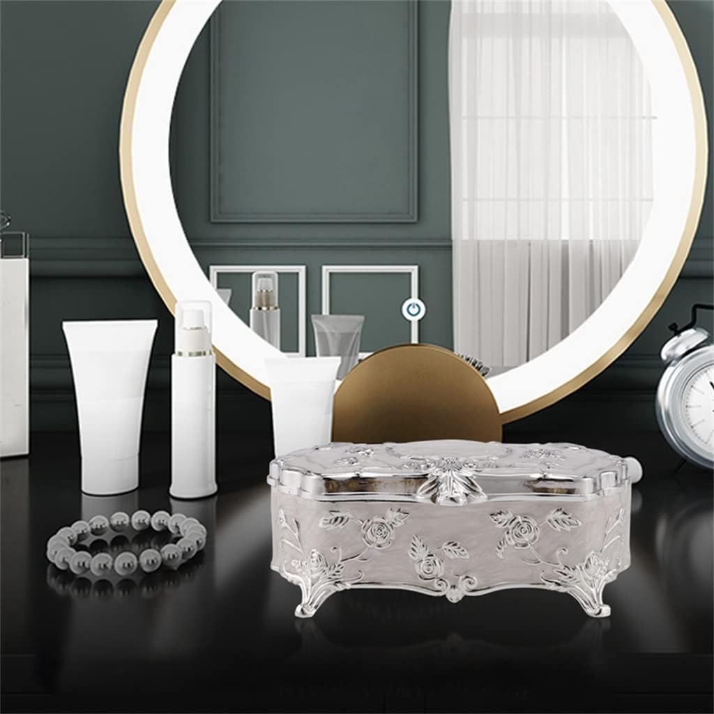 Vintage Fashion Box White Enamel Zinc-alloy Metal Trinket Flower Carved Toothpick Storage image 2