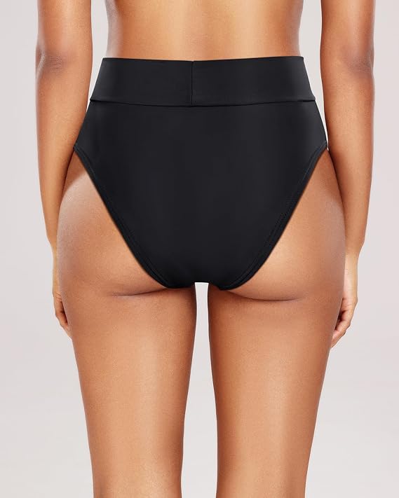 Tempt Me Women's High Waisted Bikini Bottom Crossover V Cut Bathing Suit Swim Bottom