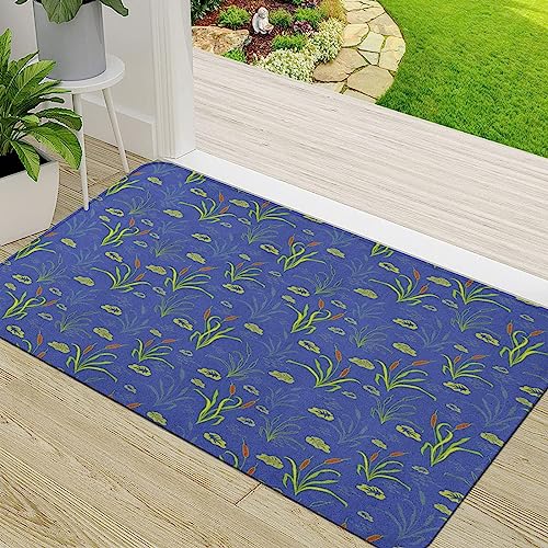 Zerbino Ingresso,Botanica Canne ritmiche Giunchi Motivi botanici nei toni rk Illustrazione rk Ceil Blue Mu,Antiscivolo Assorbente Resistente allo sporco Tappeto Cucina Tappeto Tappeto Entrata Zerbino