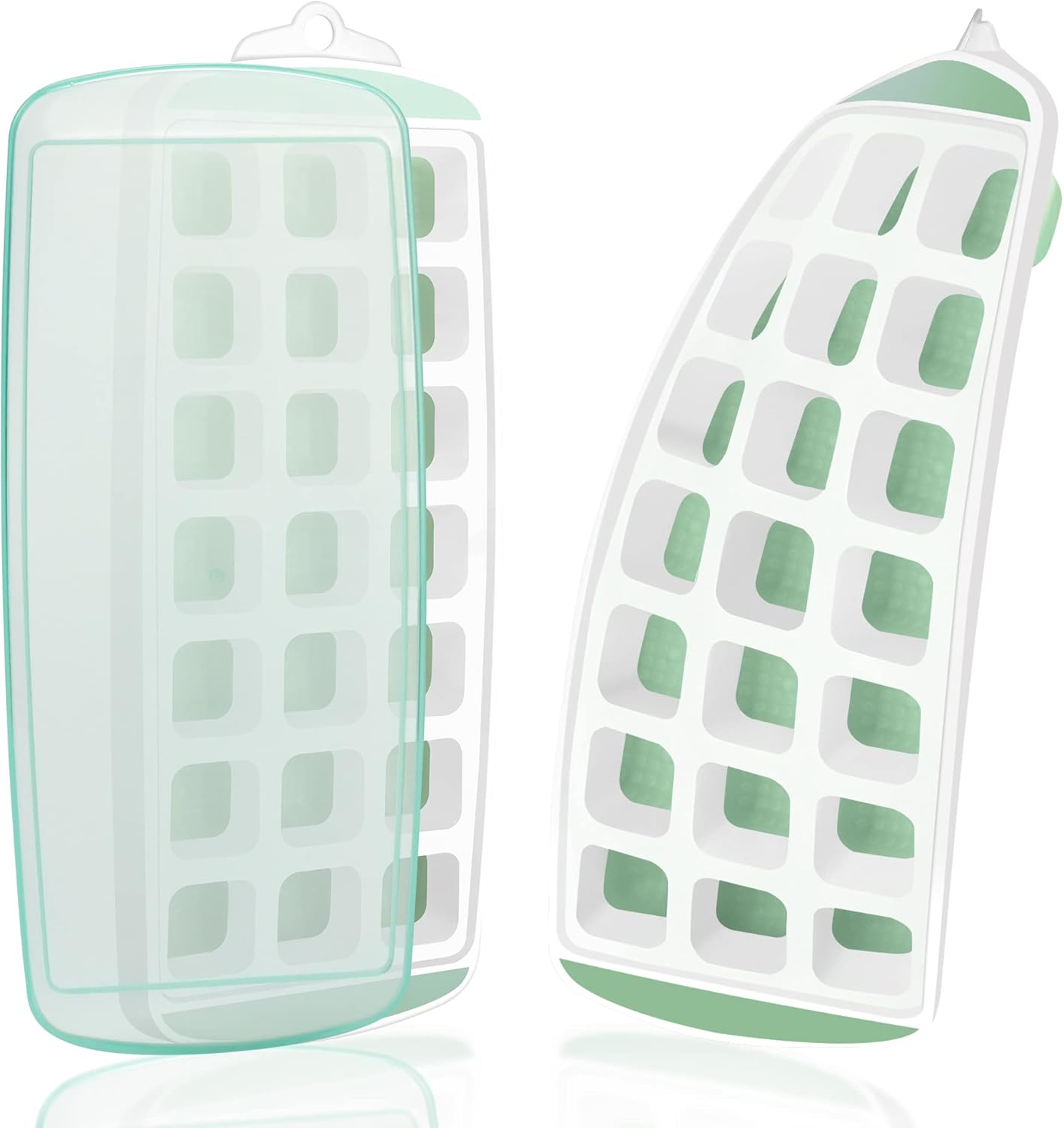 Ice Cube Tray with Lid - 2 Silicone Ice Trays for Freezer, 21-cube ice cube trays Easy Removal, Food-Grade Material, Stackable Ice Trays for Drinks & Cocktail